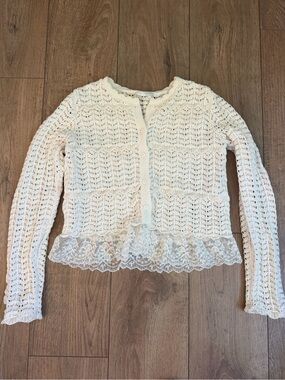 Zara Cream Crochet Lace-Trim Button Cardigan